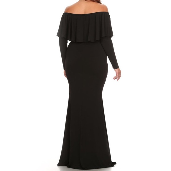 SALE Black Off Shoulder Ruffle Mermaid Maxi Dress - Picture 2 of 4